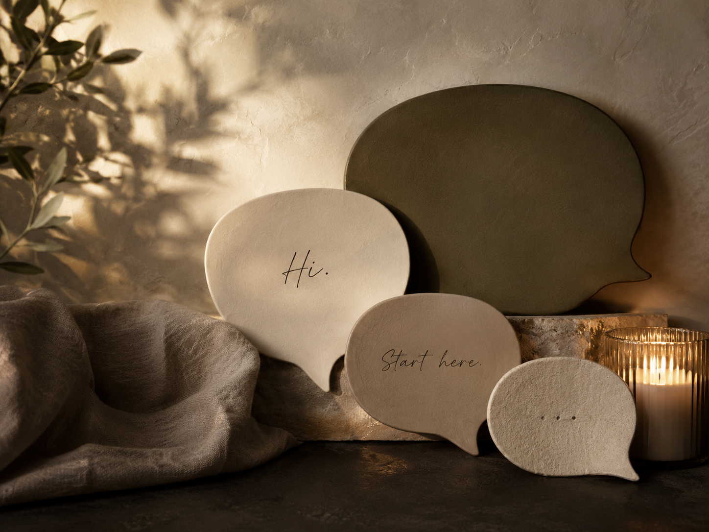 A symbolic warm scene representing beginning without perfect words